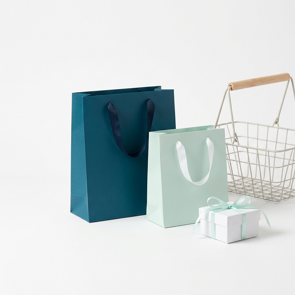 Imagen minimalista de compras en azul petróleo y menta